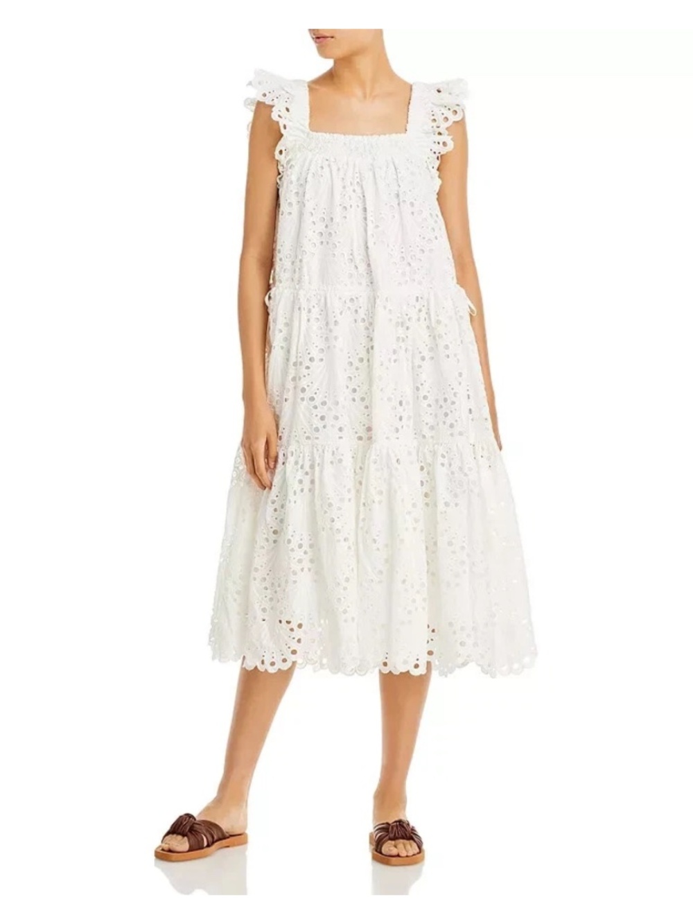 Charina Sarte Women's L'Amour Eyelet Flutter Sleeve Midi Dress XS/0